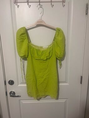Lovers + Friends Neon Lime Puff-Sleeve Square Neck dress